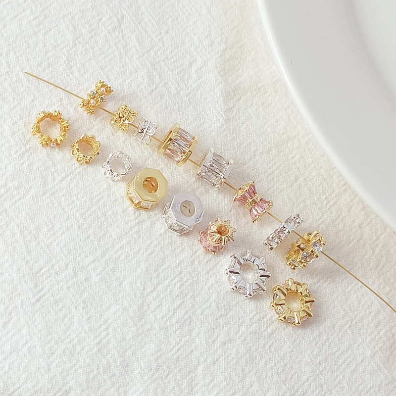 4K gold plated with color retention micro-set square zirconia small waist barrel beads spacer beads 