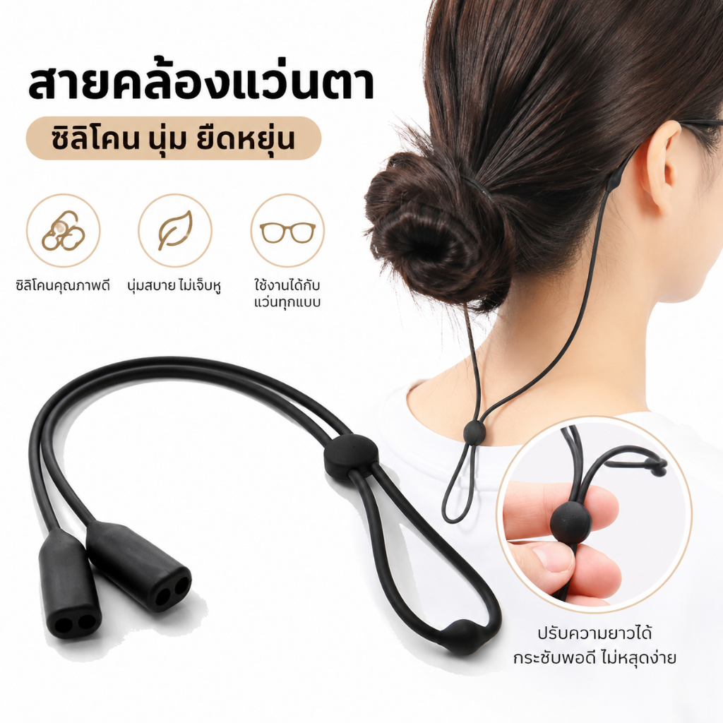 สายคล้องแว่นตา ยืดหยุ่น ปรับได้ แบบล็อกคู่ กันแว่นหล่น