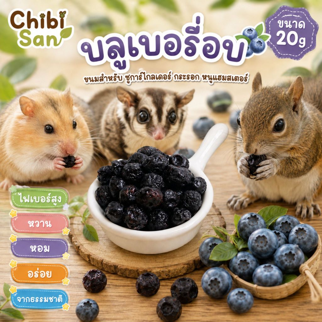 Chibi San บลูเบอรี่อบ ขนมชูการ์ไกลเดอร์ แฮมสเตอร์ กระรอก 20g