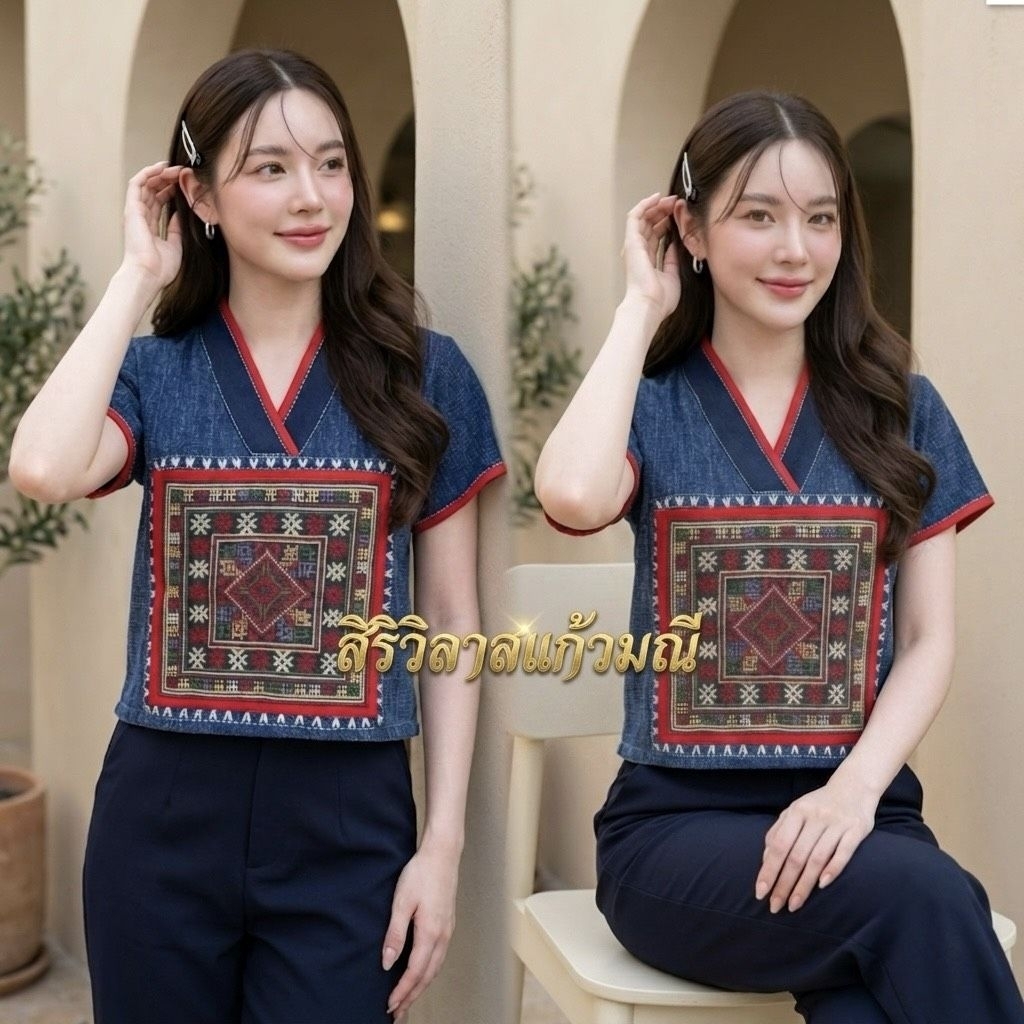 เสื้อพื้นเมืองผู้หญิงแต่งผ้าทอลาย รุ่น สิริลาสแก้วมณี