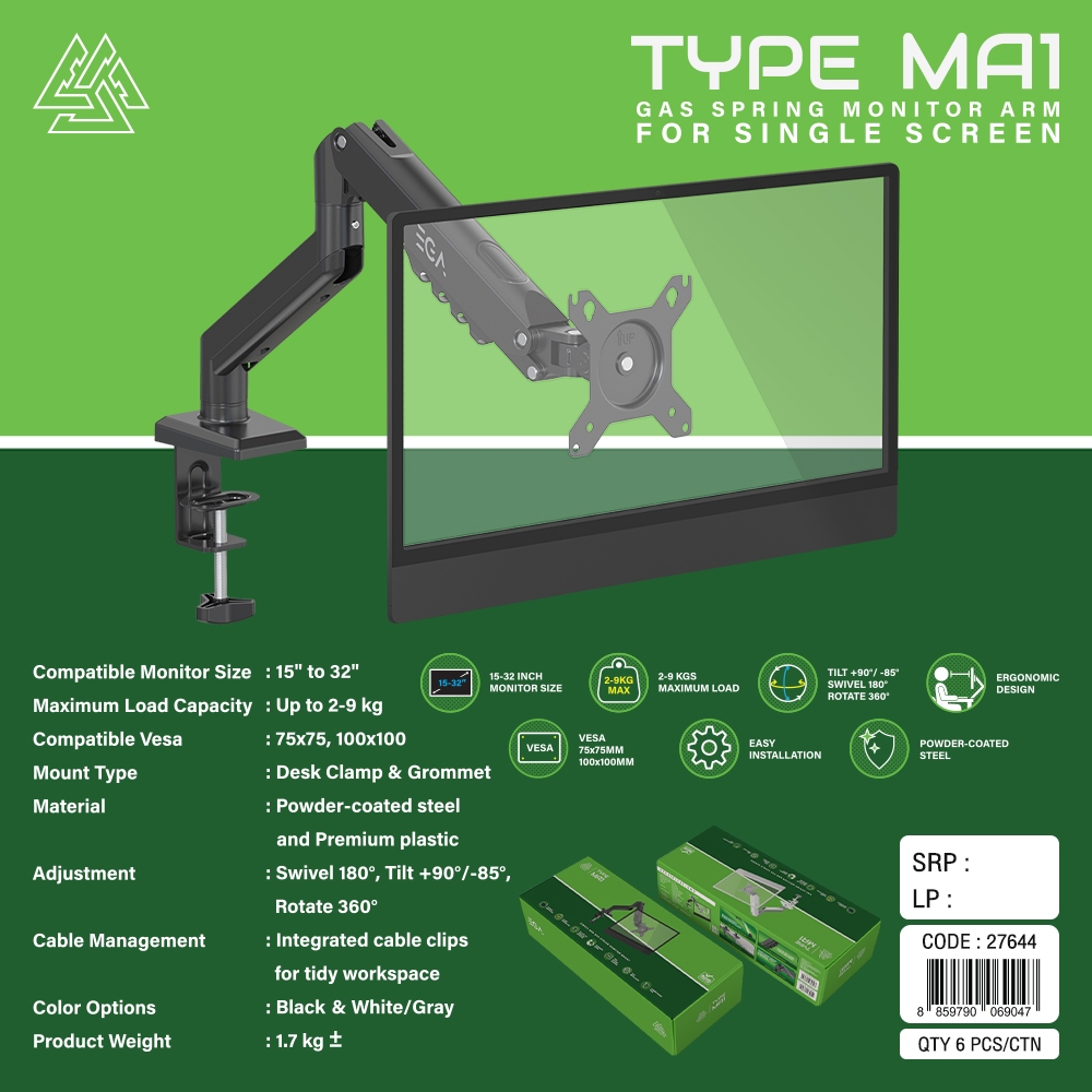 EGA TYPE MA1ขาตั้งจอคอม 2 จอ แบบตั้งโต๊ะ รองรับจอ 15-32 นิ้ว