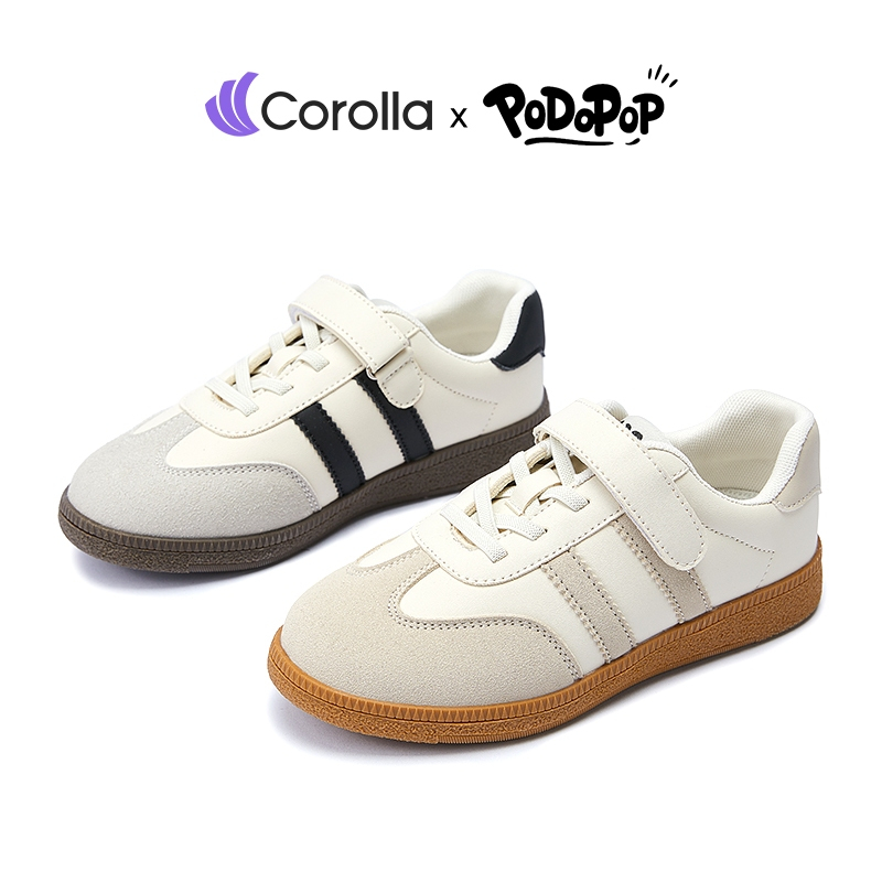 Corolla x PoDoPoP รองเท้าเด็ก รองเท้าทรงพละ ใส่สบาย หนังนิ่ม กันลื่น รองเท้าแบบไม่ต้องผูกเชือก ดีไซน