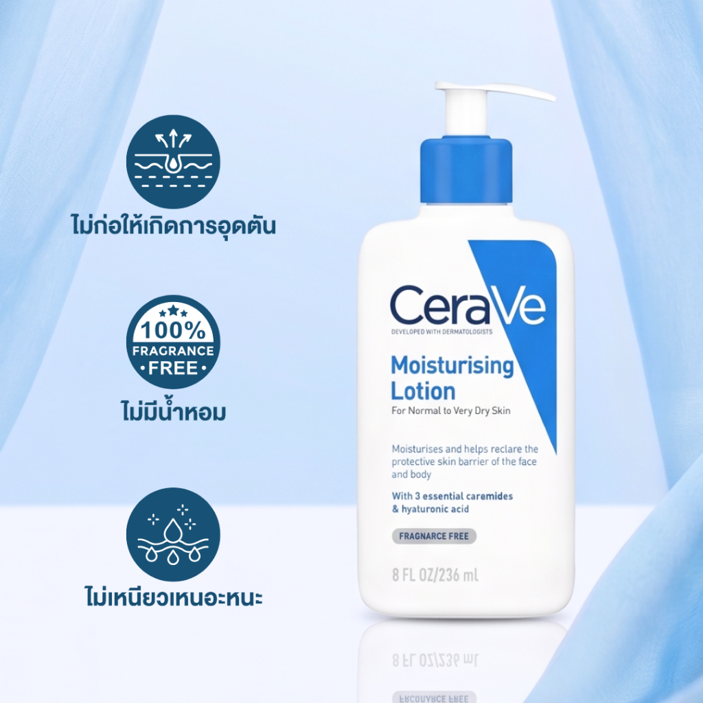 CereVe Moisturising Lotion มอยเจอร์ไรซิ่ง โลชั่นบำรุงผิวให้ความชุ่มชื้น เนื้อสัมผัสบางเบา