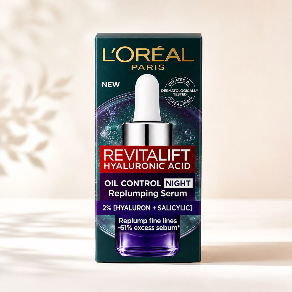 (ส่งด่วน)L'OREAL ลอรีอัล ปารีส รีไวทัลลิฟท์ ไฮยาลูรอนิค แอซิด ออยล์ คอนโทรล ไนท์ รีพลัมปิง เซรั่ม 15มล.Exp01/2027 Loreal