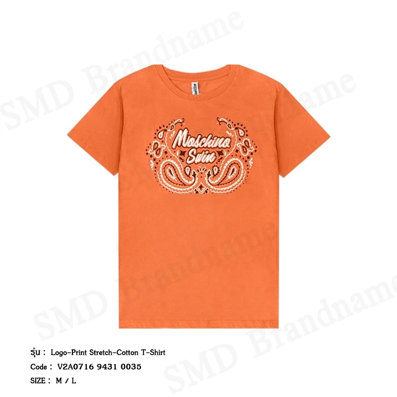 Moschino เสื้อยืดคอกลมผู้หญิง รุ่น Logo-Print Stretch-Cotton T-shirt Code: V2A0716 9431 0035