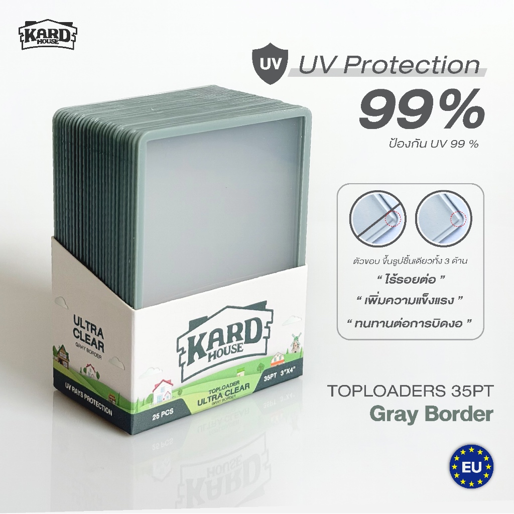 Kardhouse Toploaders 35pt Color Border Gray UV 25 pcs