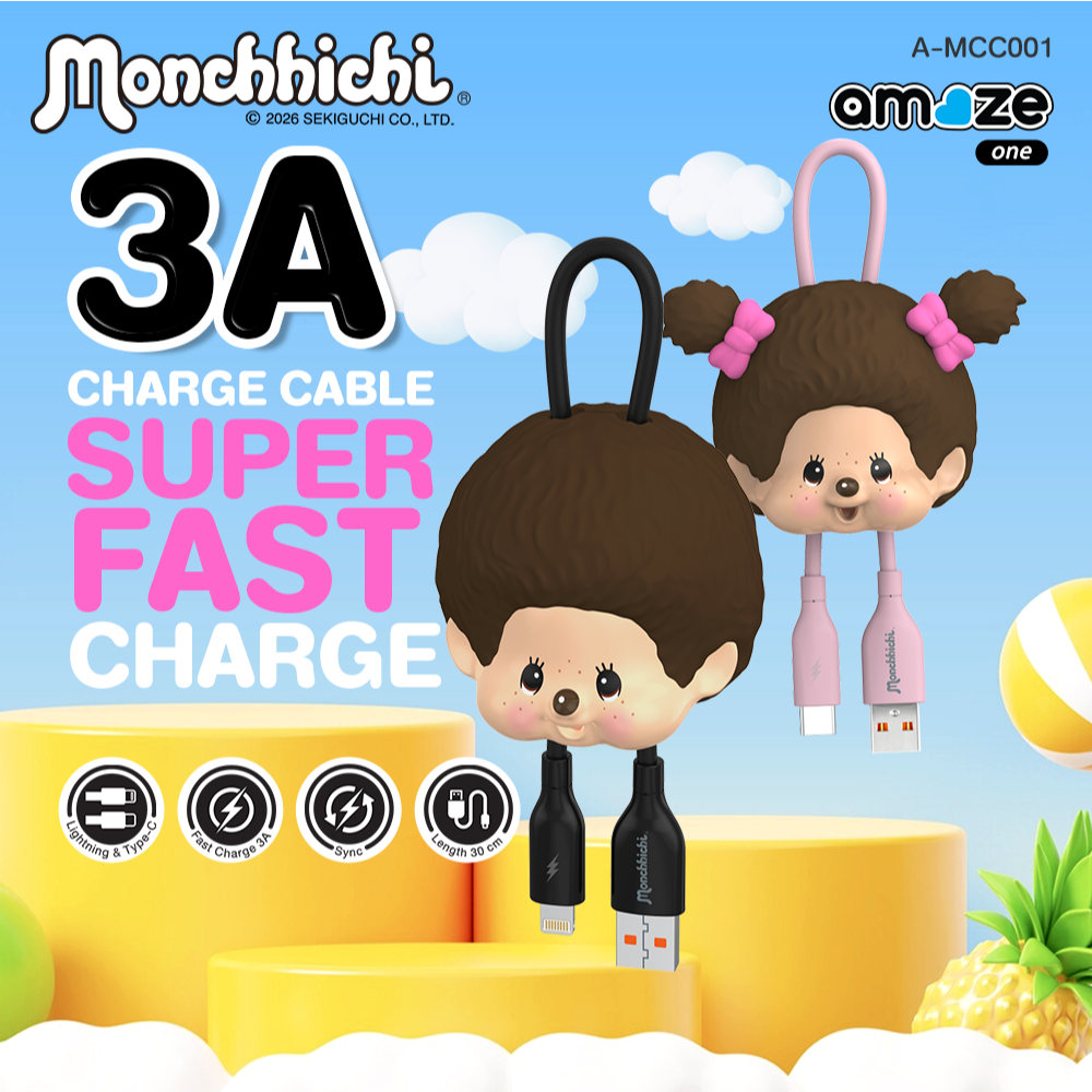 Amaze one Charger fastcharge 3A 60W  สายชาร์จ Type C และ L ยาว 30 ซม. ลายลิขสิทธิ์ รุ่น A-MCC001 - รับประกัน 1 ปี