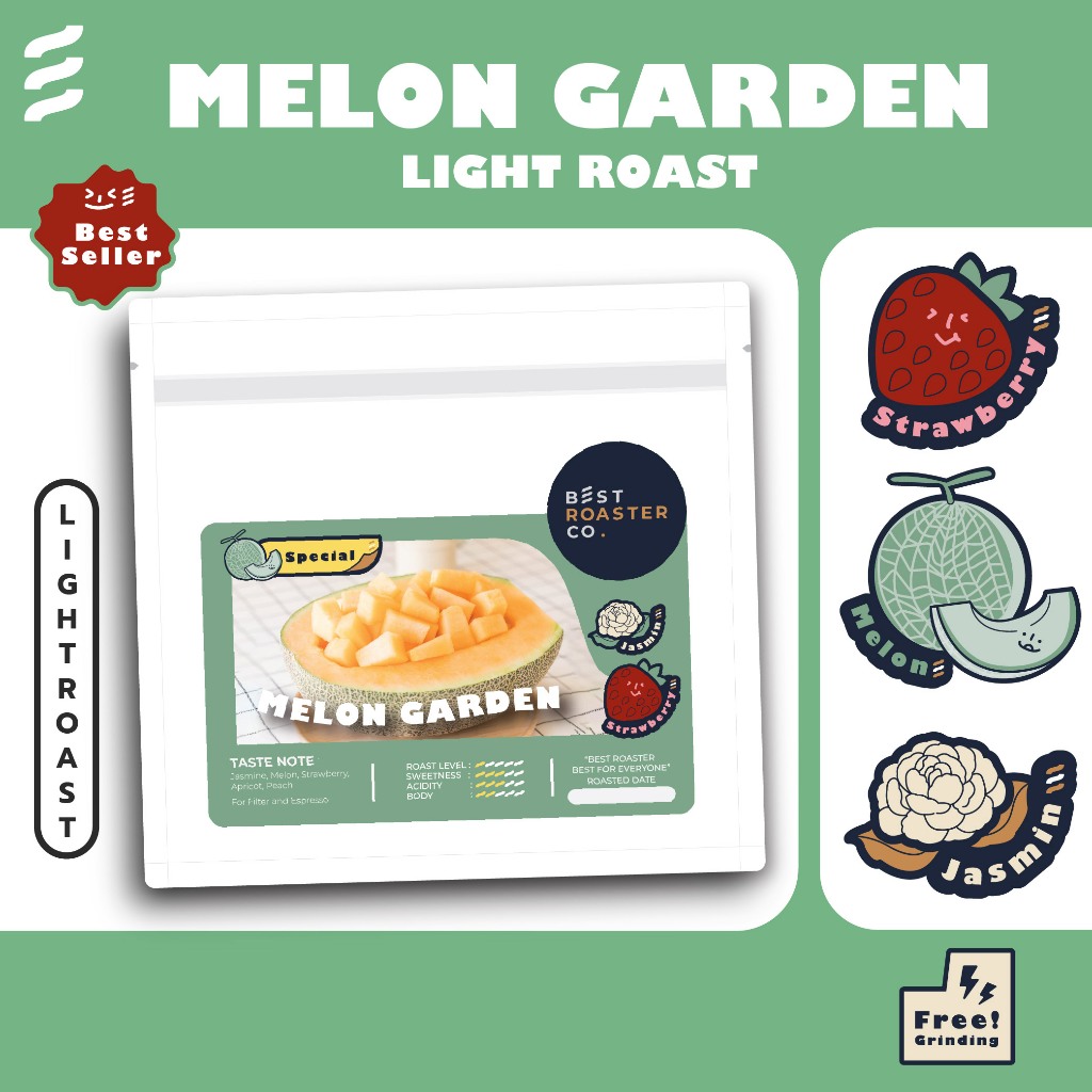 เมล็ดกาแฟคั่วอ่อน Melon Garden กาแฟโทนเมล่อน พีช หอมอบอวล เปรี้ยวหอมสดชื่น