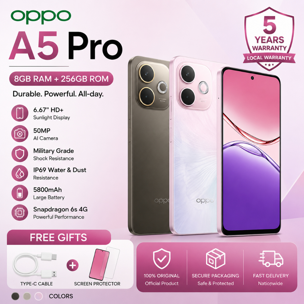 oppo A5 Pro 5G (8GB+256GB) | 50MP AI Camera | 5800mAh Battery | 6.67” FHD+ Smartphone