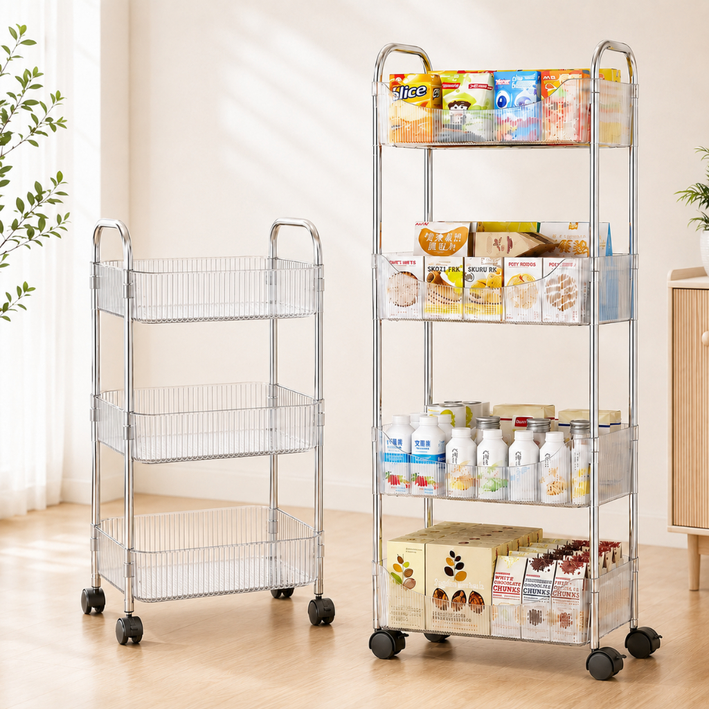 Tidy ชั้นวางของ ชั้นวางโปร่งใส ชั้นวางของในห้องน้ำ ชั้นวางขนม รถเข็นเก็บของ พร้อมล้อเลื่อน+ที่จับ สวยงามและทนทาน