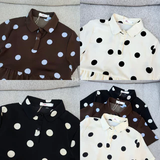 POI Polka Pop เสื้อผ้าเจลลี่คอปกแขนสั้นแต่งชายระบาย มี 3 สี ครีม ดำ น้ำตาล L040I6
