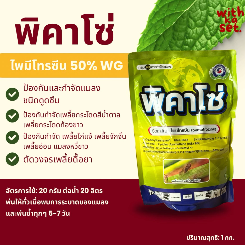 พิคาโซ่ 1 กิโล (ไพมีโทรซีน50%) ทำหมันเพลี้ย เพลี้ยกระโดดสีน้ำตาล เพลี้ยกระโดดท้องขาว เพลี้ยไก่แจ้ เพลี้ยจักจั่น