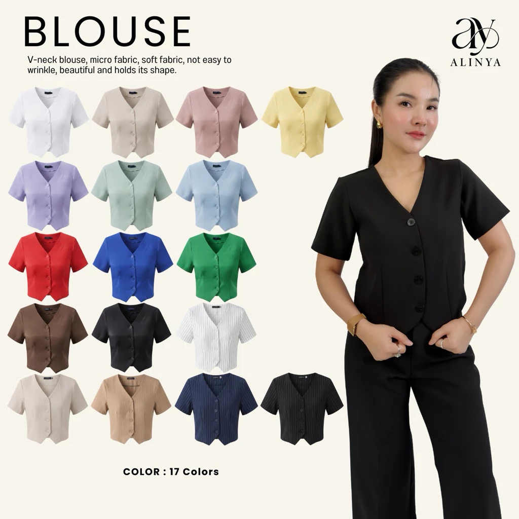 F004 | เสื้อเบลาส์ คอวี (ป้าย Alinya)