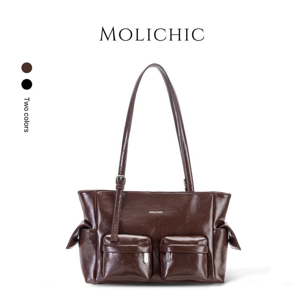 MOLICHIC Pocket Utility Bag กระเป๋าสะพายข้าง ใบใหญ่ จุของได้เยอะ หนังพรีเมียม ดีไซน์ช่องเก็บของเยอะ สไตล์เกาหลี