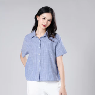 Chewa Boxy Striped Shirt - เสื้อเชิ้ตผ้าคอตตอนผสม - 8328