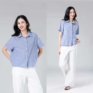 Chewa Boxy Striped Shirt - เสื้อเชิ้ตผ้าคอตตอนผสม - 8328