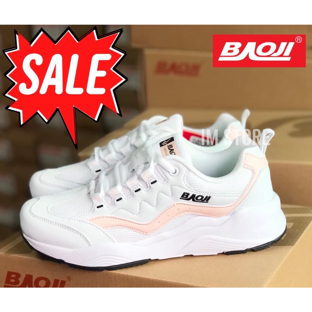 🔥 BAOJI รองเท้าบาโอจิ ลิขสิทธิ์แท้ SALE 🔥 เบาจิ รองเท้าใส่ออกกำลังกาย ลำลอง พื้นนุ่ม เบา สวย สีขาวชม