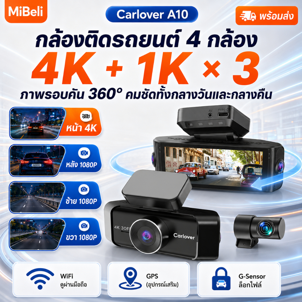 carlover A10 กล้องติดรถยนต์ 4 กล้อง 360 องศา
