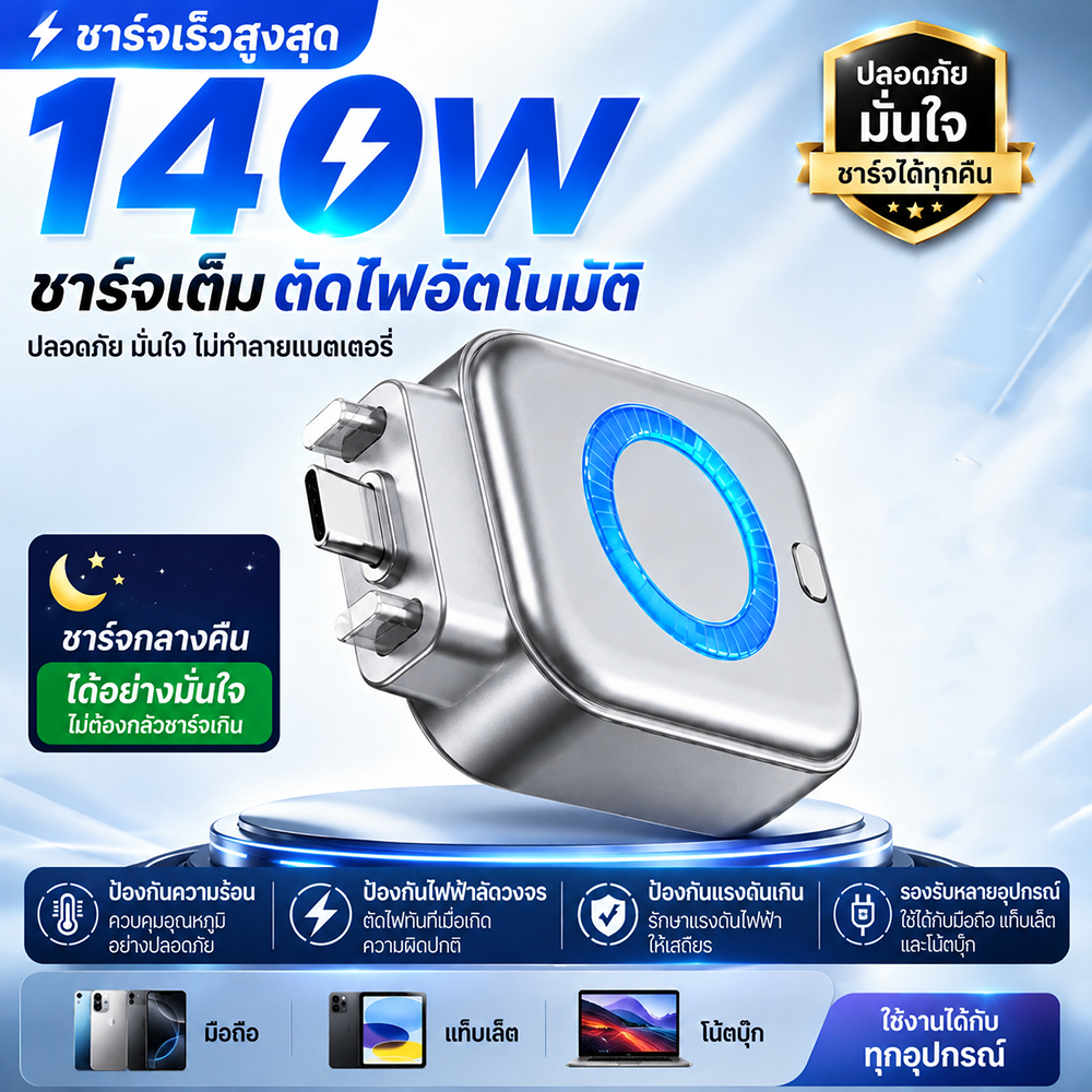 ตัวแปลงหัวชาร์จ Type-C อัจฉริยะ ตัดไฟอัตโนมัติ 5V-28V 0-5A 140W ป้องกันชาร์จเกินมือถือ หูฟัง พาวเวอร์แบงค์