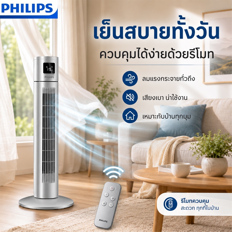 พัดลมทาวเวอร์ พัดลมตั้งพื้น พัดลมไร้ใบพัด ลมแรง เสียงเบา ตั้งเวลาได้ จอสัมผัส เหมาะกับห้องนอนและห้องนั่งเล่น