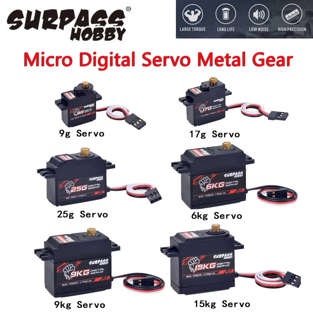 SURPASS HOBBY ของแท้ ดิจิตอลเซอร์โว 9g 17g 15kg เกียร์โลหะ สำหรับ 1/8-1/10 RC รถ เรือ บิน หุ่นยนต์