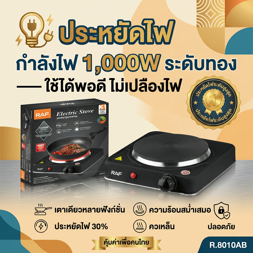 เตาไฟฟ้า 1,000W เตาไฟฟ้าพกพา ร้อนเร็ว ใช้ได้ทุกหม้อ เหมาะกับครัวเล็ก03