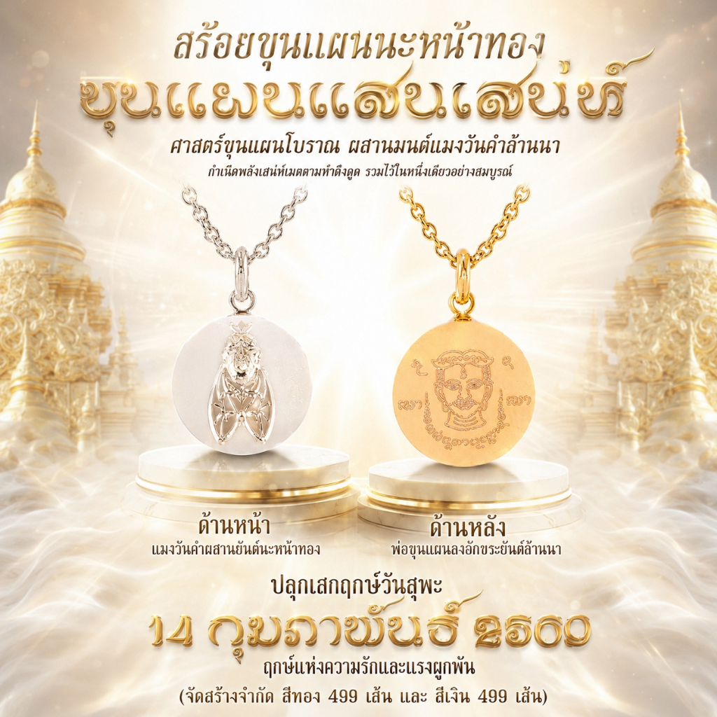 สร้อยขุนแผนนะหน้าทอง รุ่นขุนแผนแสนเสน่ห์ x แมงวันคำ เครื่องประดับมงคลเสริมความเมตตา