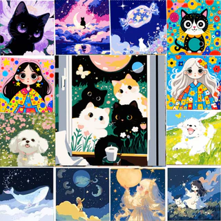 ระบายสีตามตัวเลข 20x20ซม มีเฟรม ภาพวาดตกแต่งอะคริลิก ของขวัญ DIY สำหรับเด็ก คู่