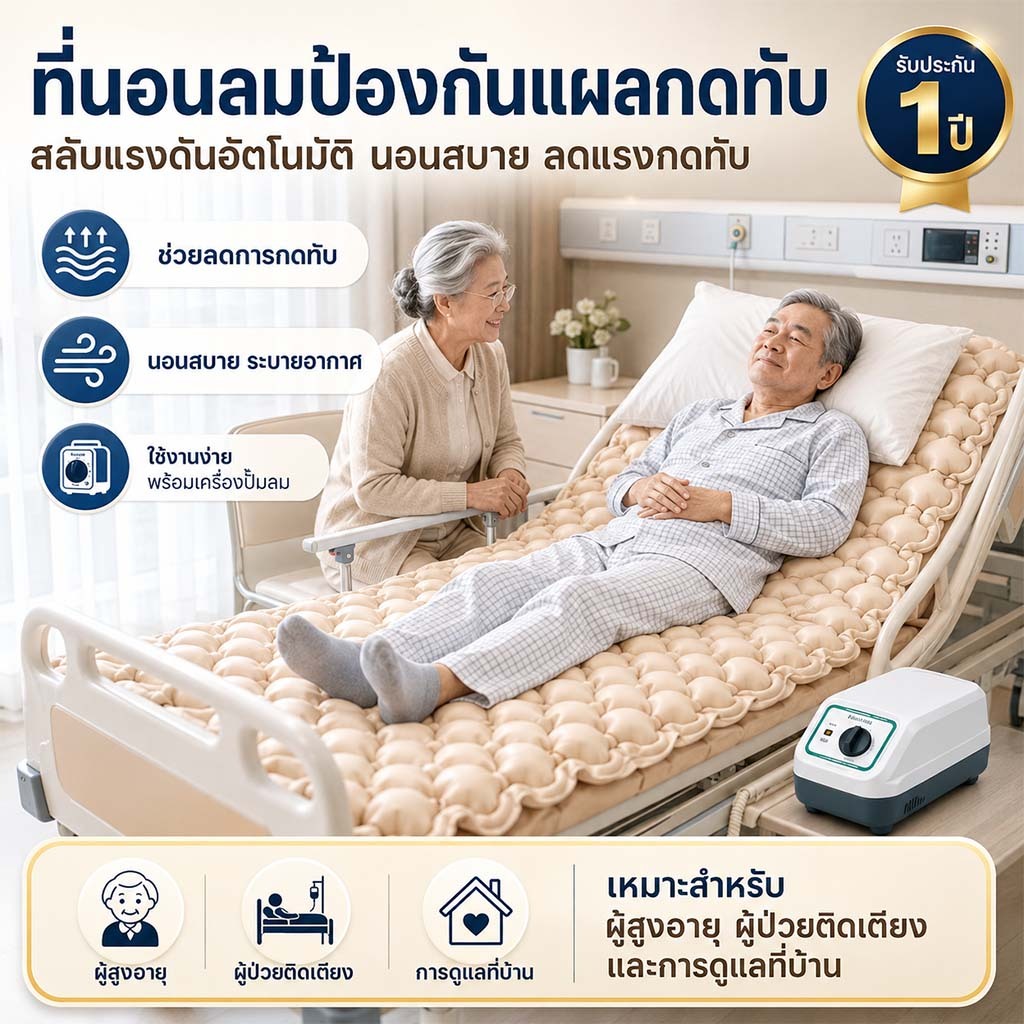 ที่นอนลมป้องกันแผลกดทับ แบบรังผึ้ง พร้อมปั๊มลม ปรับแรงดันได้ สำหรับผู้ป่วยติดเตียงและผู้สูงอายุ