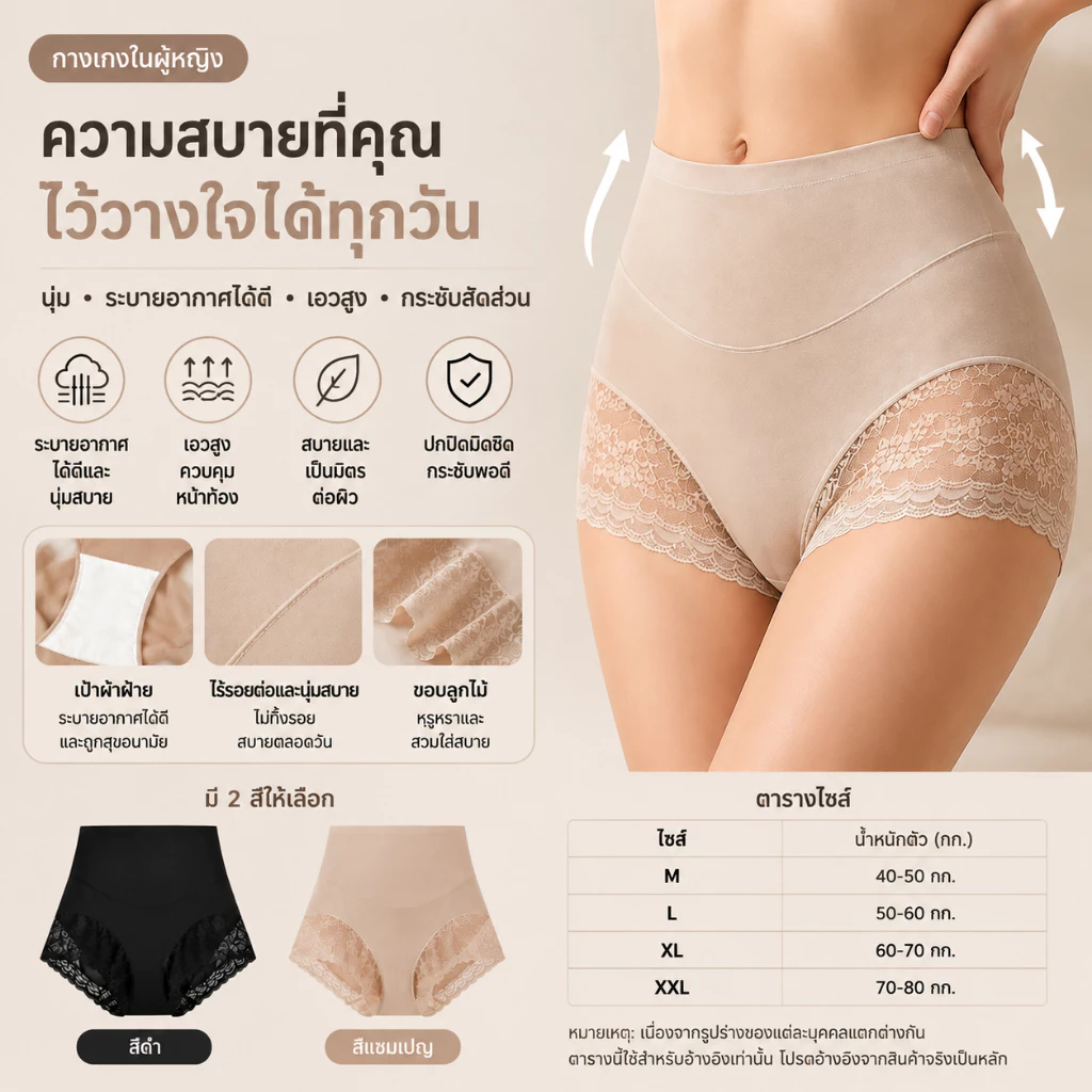 กางเกงเก็บหน้าท้อง เอวสูง ผู้หญิง ไร้ขอบ กระชับสัดส่วน ยกสะโพก บางเบา สบายใส่ หน้าร้อน Seamless Shapewear Tummy Control