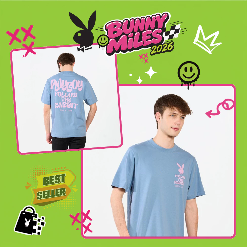 PLAYBOY เสื้อยืด CASUA เสื้อผ้าผู้ชาย/เสื้อ/เสื้อยืดสีน้ำเงิน รุ่น P1MT265TB016BL
