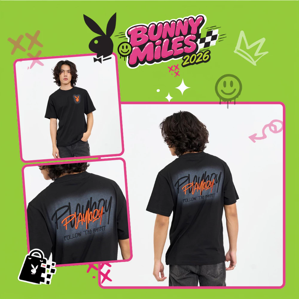 PLAYBOY เสื้อผ้าผู้ชาย/เสื้อ/เสื้อยืดสีดำ รุ่น P1MT269TB020BK