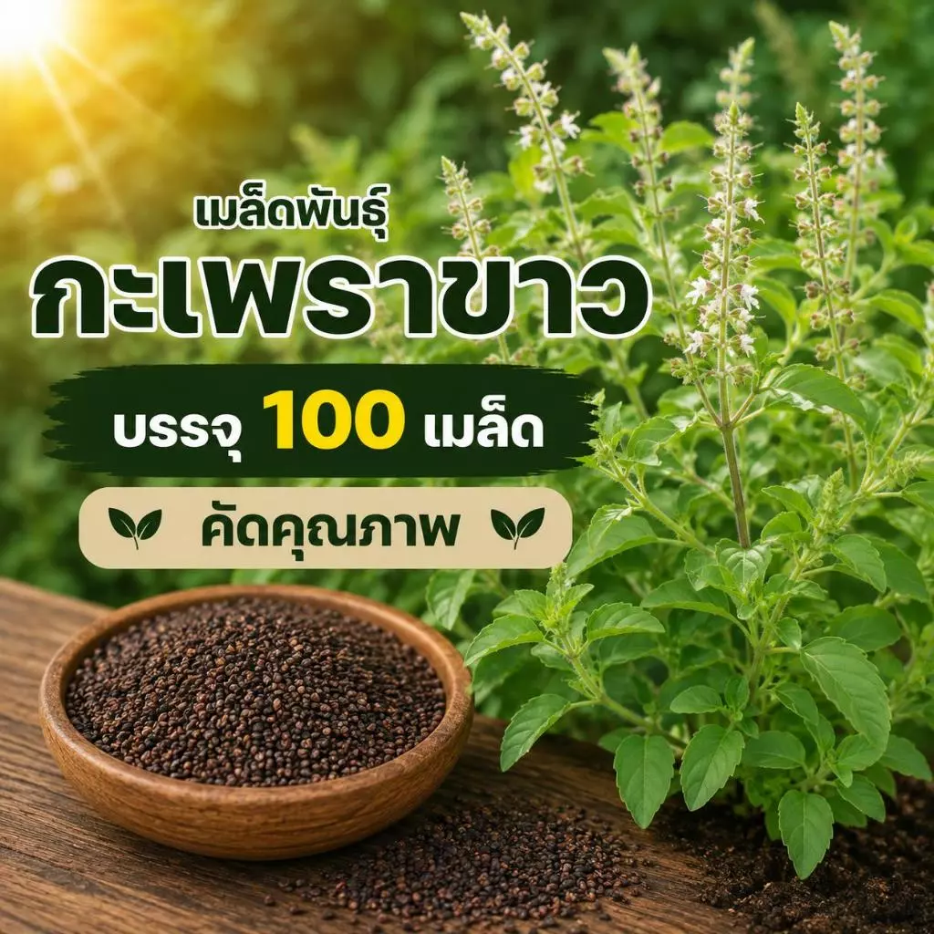เมล็ดพันธ์ุ กะเพราหอม กะเพราเขียว ซองละ 100 เมล็ด