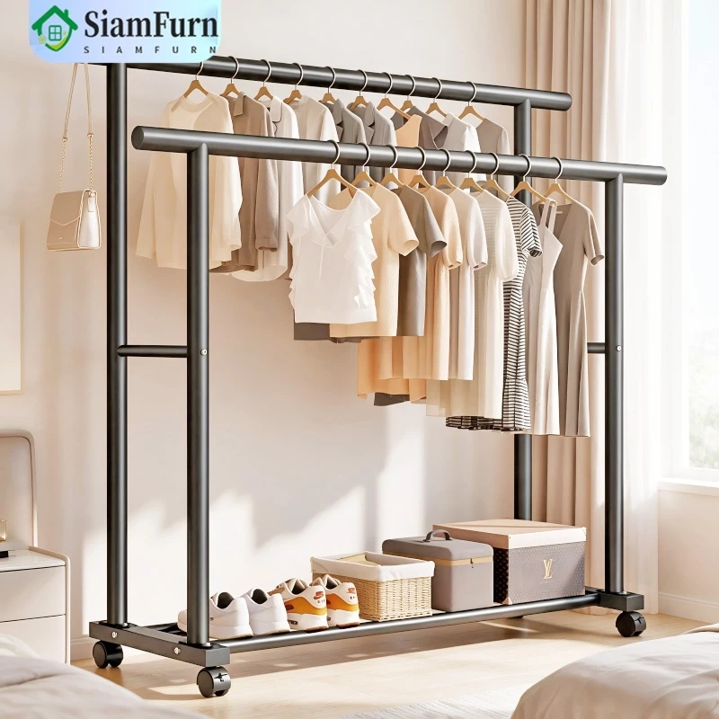 【ฮิตสุด👍】ราวตากผ้า ราวแขวนผ้า150/120/100cm แบบตั้งพื้น แบบเสาคู่หนา แข็งแรง ทนทาน พร้อมเชือกตากผ้า