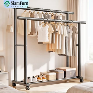 【ฮิตสุด👍】ราวตากผ้า ราวแขวนผ้า150/120/100cm แบบตั้งพื้น แบบเสาคู่หนา แข็งแรง ทนทาน พร้อมเชือกตากผ้า