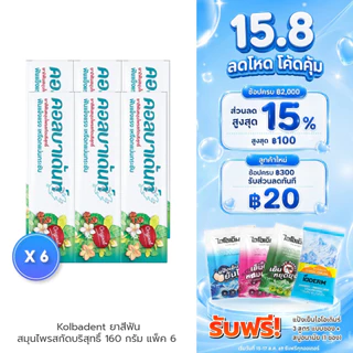 (แพค 6 กล่อง) Kolbadent ยาสีฟันสมุนไพรคอลบาเด้นท์ 160g ลดเสียวฟัน ลดกลิ่นปาก เหงือกกระชับ ขจัดคราบหินปูน สินค้าจากบริษัท