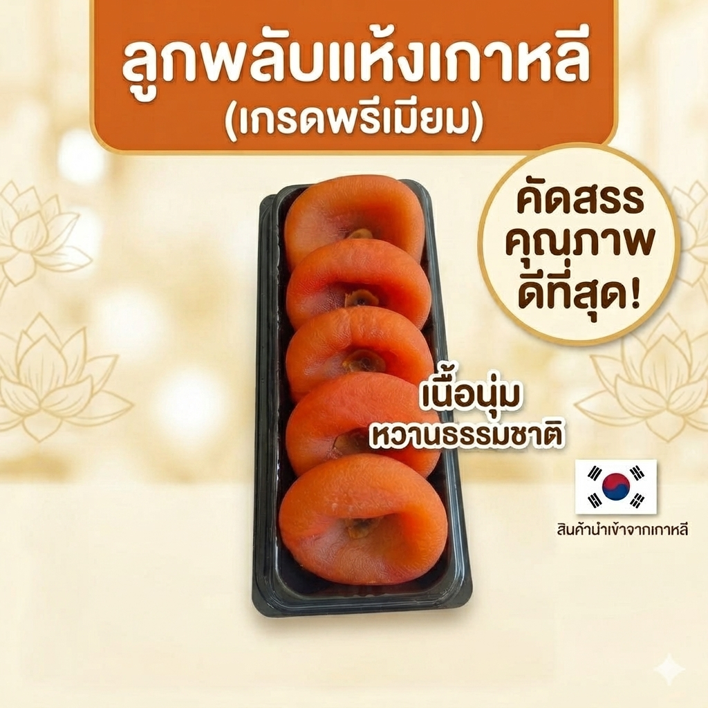 ลูกพลับอบแห้งสายพันธ์เกาหลี 1 แพ็คมี 5 ลูก หวานน้อย