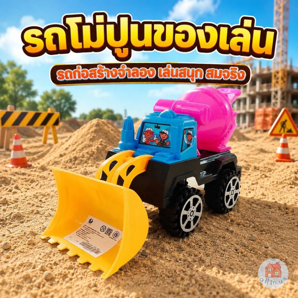 รถโม่ปูนของเล่น รถก่อสร้างเด็ก รถขนปูน รถบรรทุกปูนไถเล่น บรรจุถุงตาข่าย no.168-16C