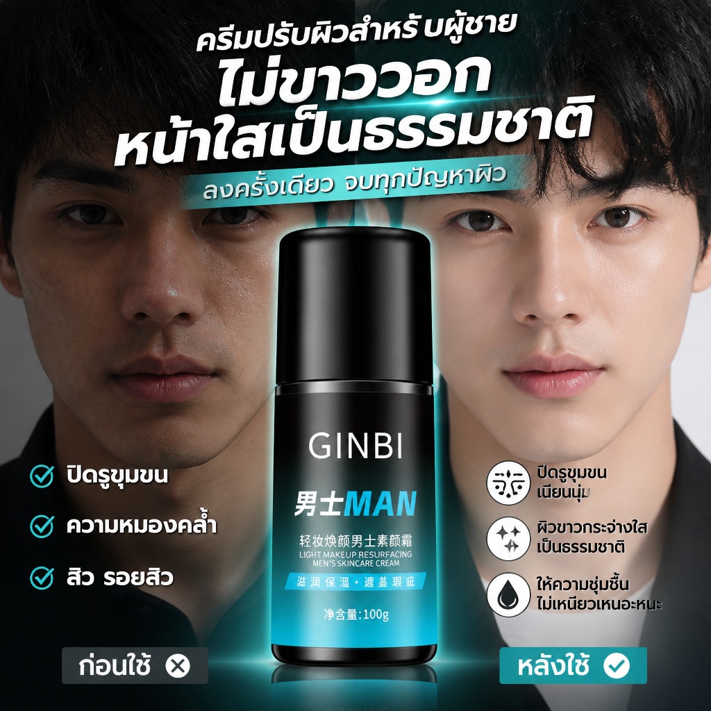 BB Cream สำหรับผู้ชาย ปรับสีผิวให้สว่างใส ชุ่มชื้น บางเบา ปกปิดรอยสิว