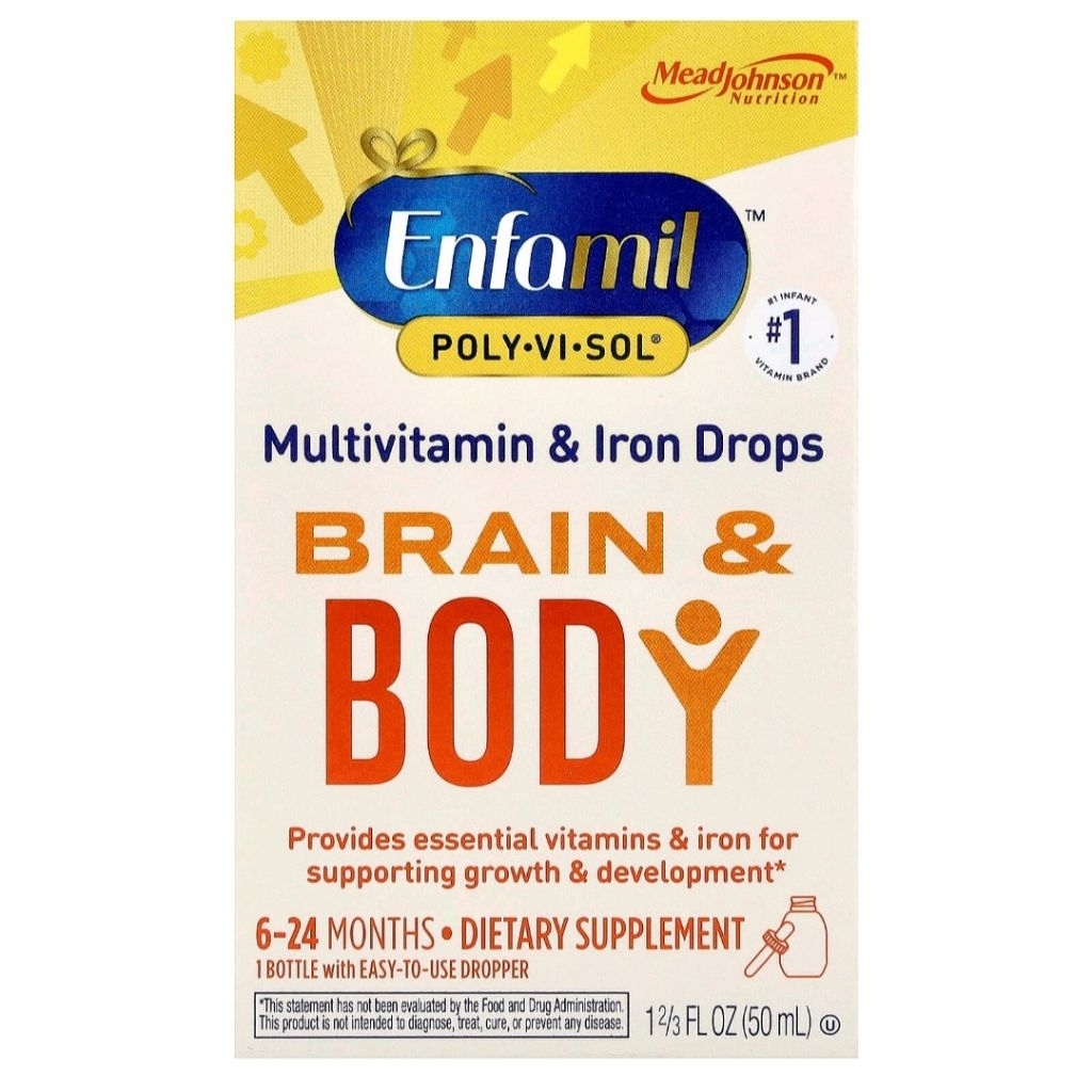 Enfamil, Poly-Vi-Sol, Brain & Body, Multivitamin & Iron Drops, 6-24 Months, 12/3 fl oz (50 ml
