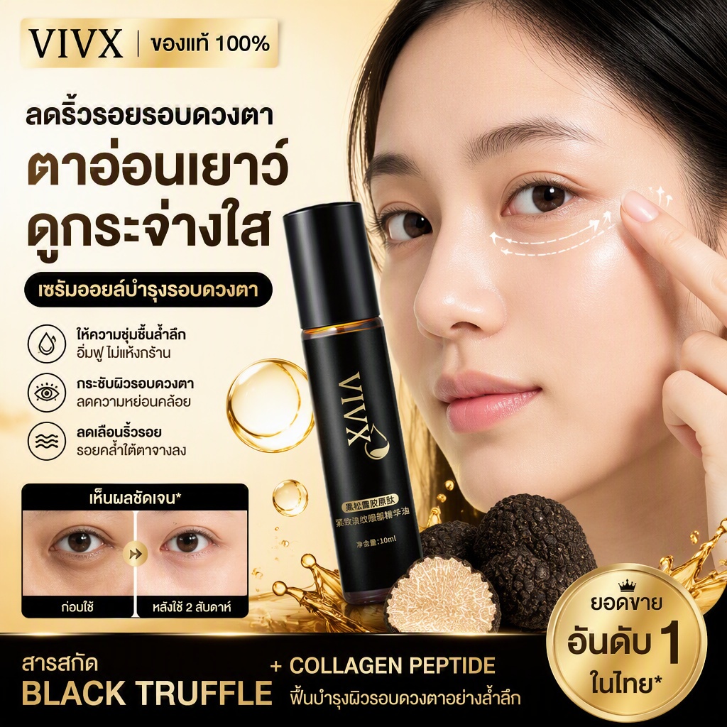 น้ำมันเซรั่มรอบดวงตา ทรัฟเฟิลดำคอลลาเจนเปปไทด์ กระชับผิว ลดริ้วรอย ขอบตาดำ ถุงใต้ตา ริ้วรอยตีน