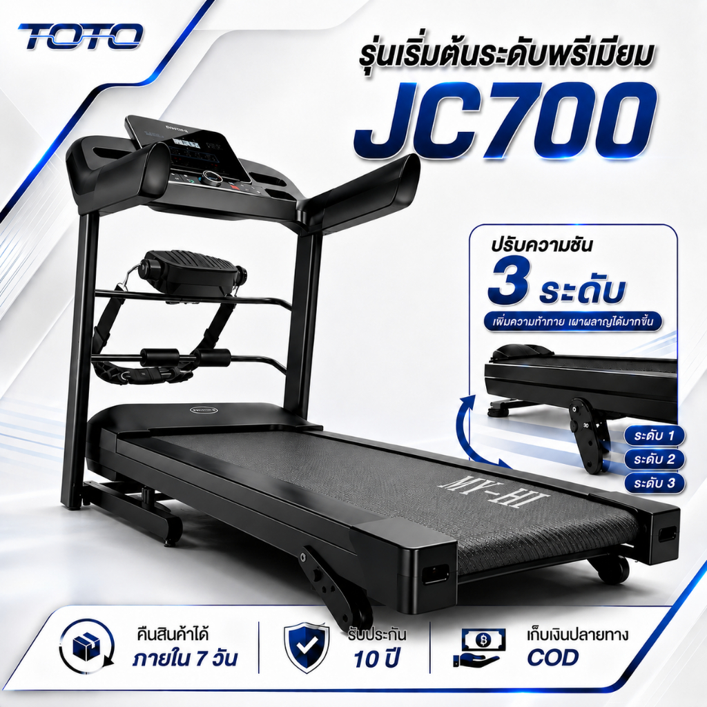 ลู่วิ่งไฟฟ้า JC700 ลู่วิ่งไฟฟ้าพับเก็บได้ ปรับความเร็ว 16 ระดับ Treadmill  แรงม้า 5.0HP ลู่วิ่ง พื้น