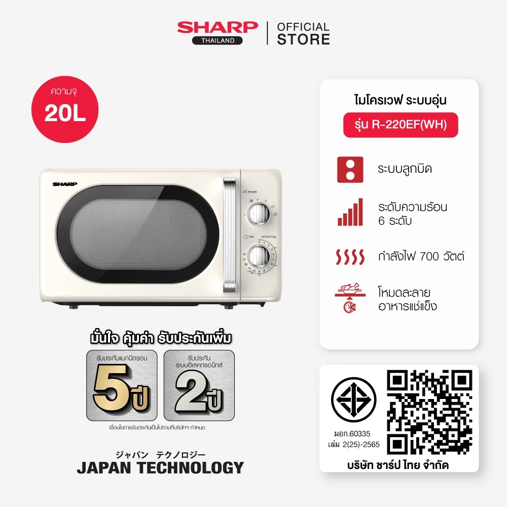 SHARP Microwave ไมโครเวฟ รุ่น R-220EF Retro สีครีม สีชมพู สีฟ้า ขนาด 20 ลิตร กำลังไฟ 700 วัตต์