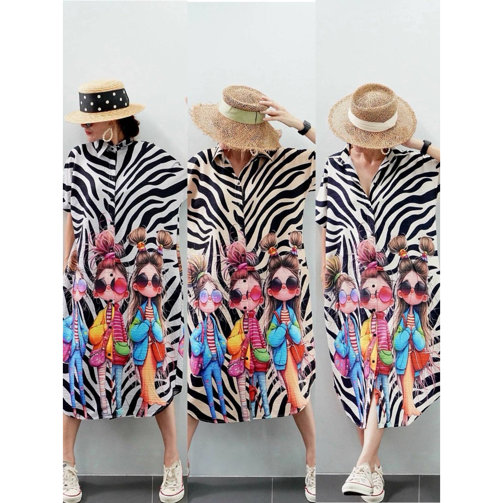 เดรสปกเชิ้ตทรง oversize ผ้าไหมอิตาลี มีน้ำหนัก สวยมากๆ ค่า