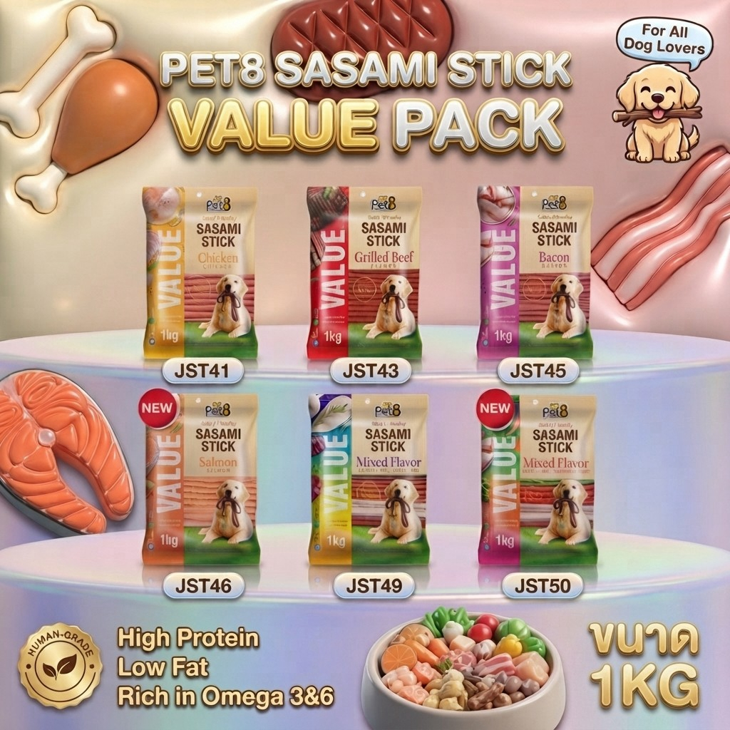 Pet8 สติ๊กไก่ ขนมสุนัข ขนาด1Kg คุ้มค่า ทำจาก Superfood เนื้อไก่สด Human -grade