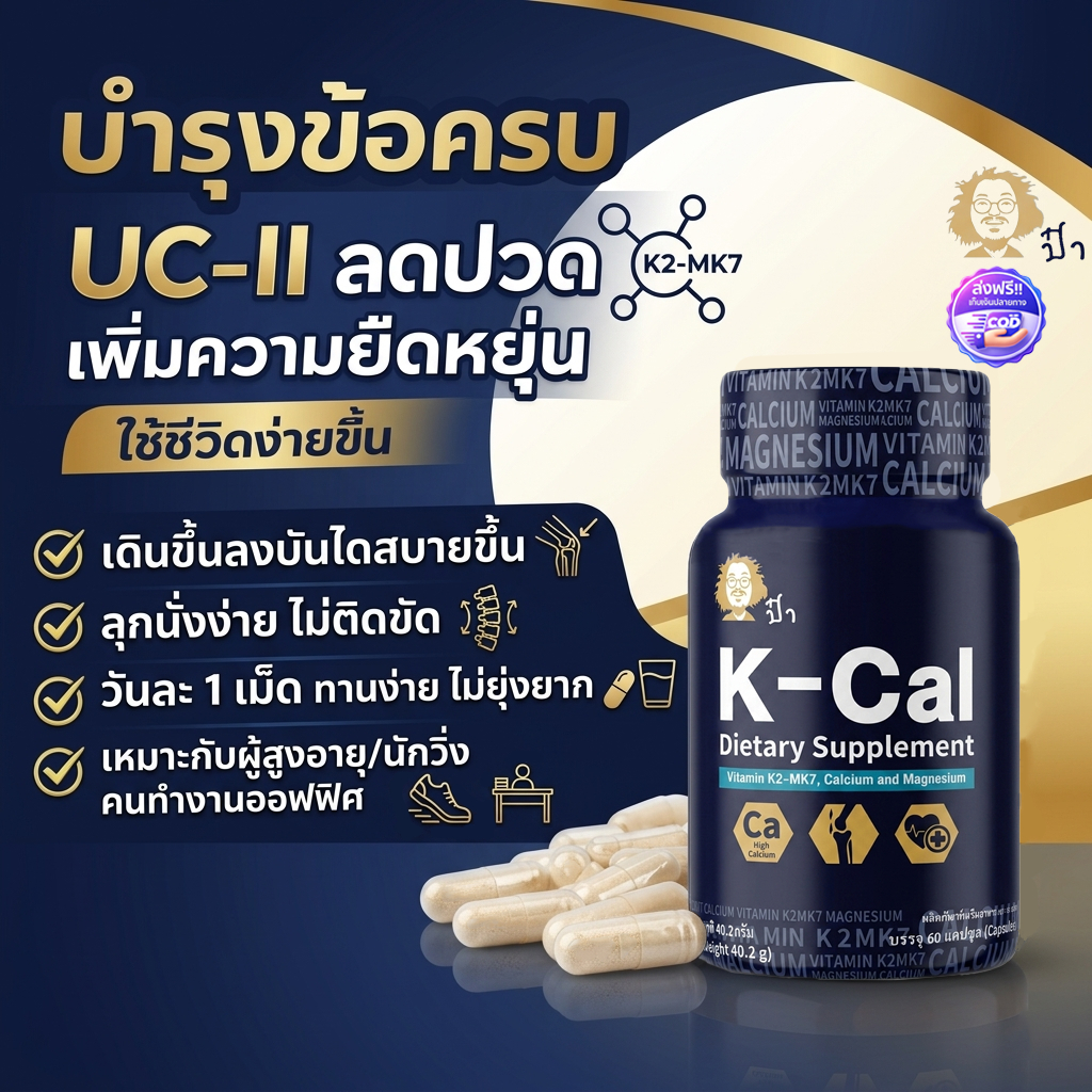 [โปรคุ้ม] K-Cal Vitamin K2 MK7 สูตรครบ วิตามิน แคลเซียม แมกนีเซียม อาหารเสริมบำรุงกระดูก 60 แคปซูล