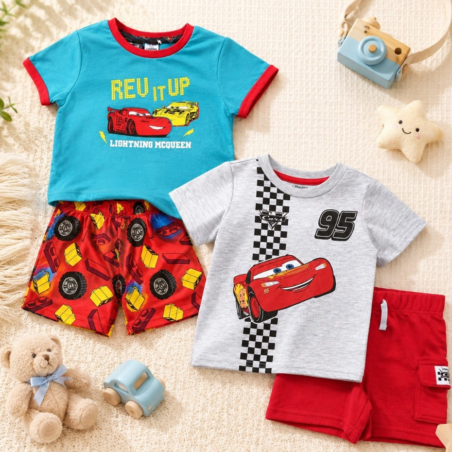 ชุดเชต เสื้อแขนสั้น-กางเกงขาสั้น สีเขียวแดง REV IT UP และสีเทาแดง Cars 95