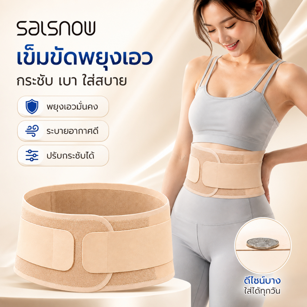 SALSNOW เข็มขัดพยุงเอว สีเนื้อ บางเฉียบ ระบายอากาศ ไม่ร้อน พยุงหลังมั่นคง ปรับกระชับได้ ใส่ใต้เสื้อได้ สำหรับนั่งทำงานนา