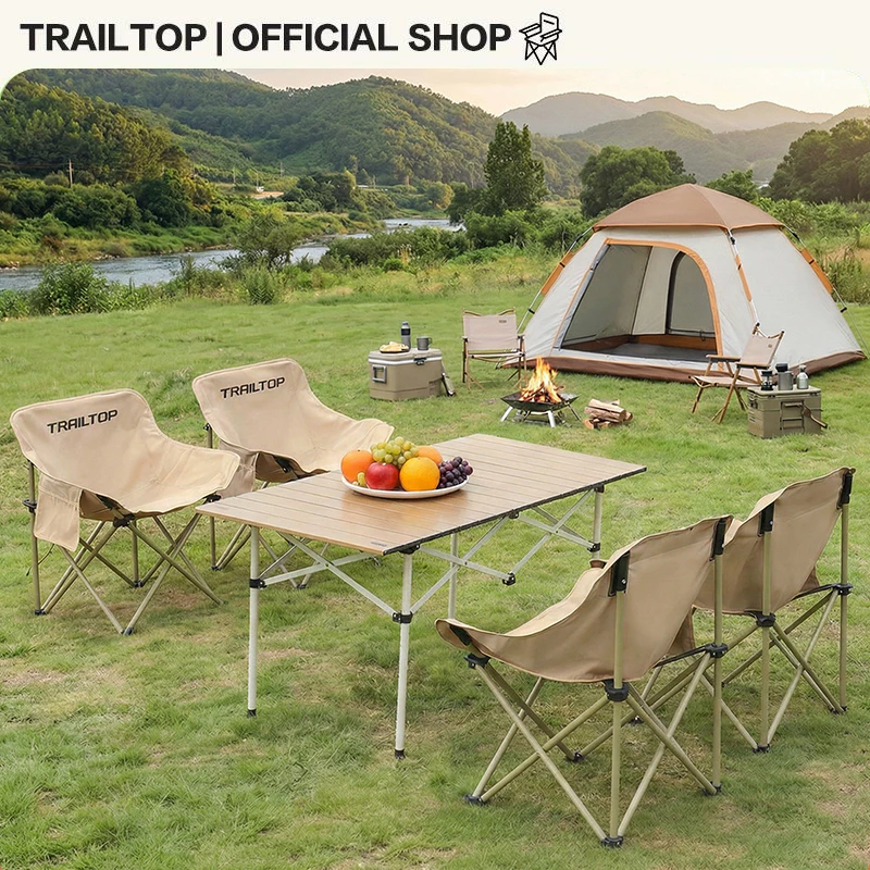 TRAILTOP โต๊ะแคมป์ปิ้ง พร้อม เก้าอี้ เก้าอี้แคมป์ พับได้มีกระเป๋าจัดเก็บ เก้าอี้แคมป์ปิ้ง