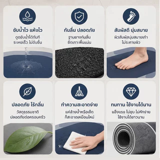THE พรมเช็ดเท้าไดอะตอม พรมห้องน้ำ ซับน้ำดี แห้งเร็ว กันลื่น นุ่มสบายเท้า พรมปูพื้นห้องน้ำ